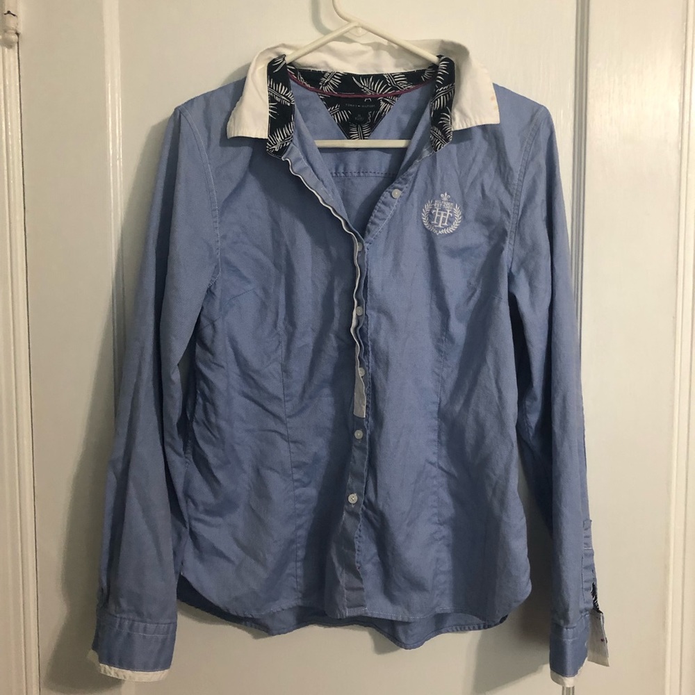 Tommy Hilfiger Girls X Large button down Blue Collared Shirt